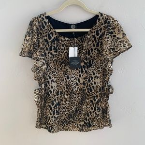 Bobeau Patterned Side Tie Blouse S